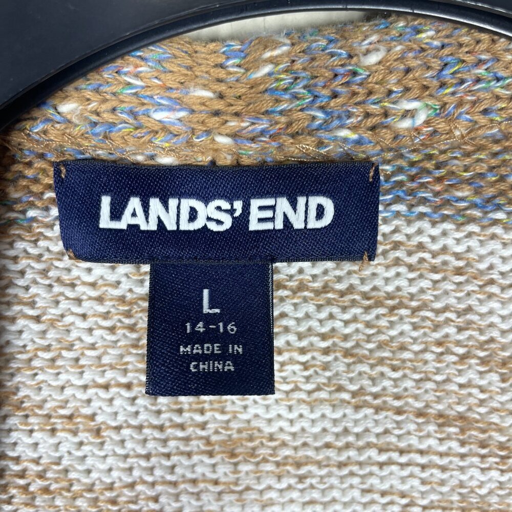 Land's End Women's Tan Brown Knit Open Cardigan Sweater Cotton Large! - Picture 3 of 5